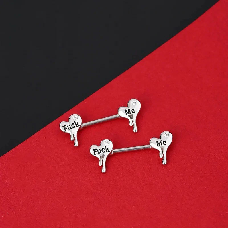 14G 316L Stainless Steel Melting Heart Shaped Nipple Piercing Jewelry Letter Heart Bar Barbell