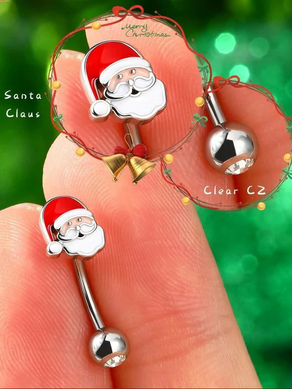 Christmas Rook 316L Surgical Steel Eyebrow Piercing Jewelry Santa Claus Rings 16G Curved Barbells Daith