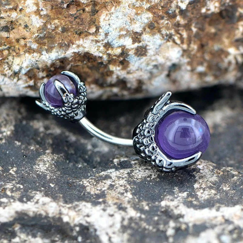 Claw 14G Surgical Steel Navel Dragon Claws Holding Natural Stone Navel Belly Ring