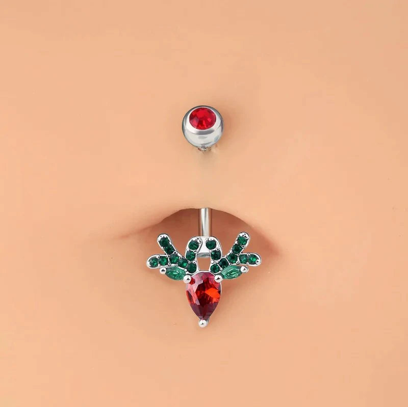 Deer Head Navel Piercing Jewelry Christmas Belly Button Ring 14G Surgical Steel