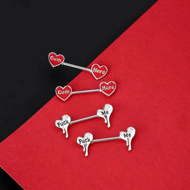 14G 316L Stainless Steel Melting Heart Shaped Nipple Piercing Jewelry Letter Heart Bar Barbell