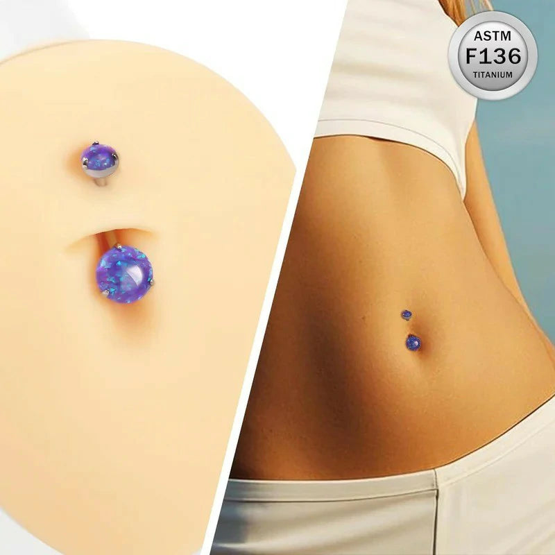14G Opal Round Belly Navel Rings 10mm Bar Curved Piercing Taper Belly Button Rings
