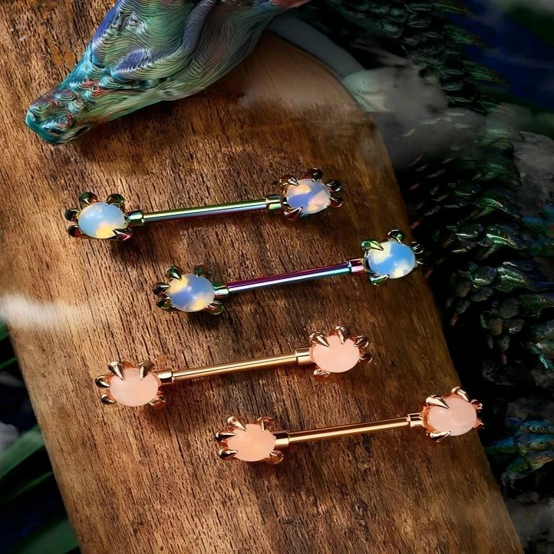 316L Surgical Steel 2PCS Pink Opals Surrounded by Dragon Claws Barbell