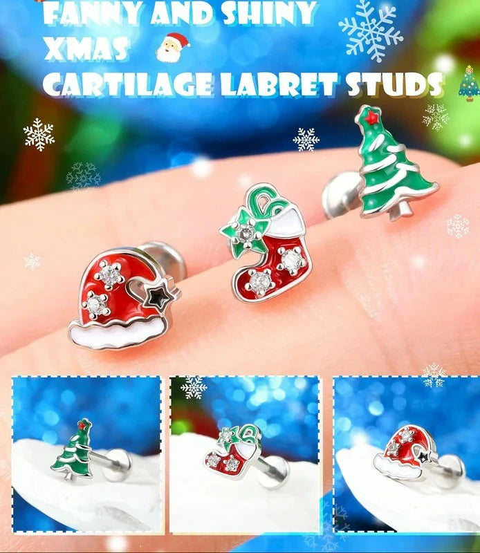 16G Surgical Steel Lip & Cartilage 3PCS Christmas Themed Lip Rings