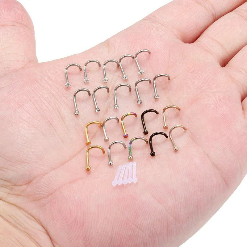 18G(1.0MM) 316L Surgical Steel Curved Nose Stud Ring Twister Screws with 2MM Ball