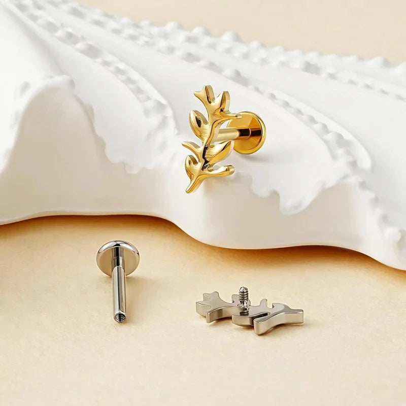 1PC Threadless Flat Back Stud ASTM F136 Titanium Cartilage Piercing Jewelry Stud