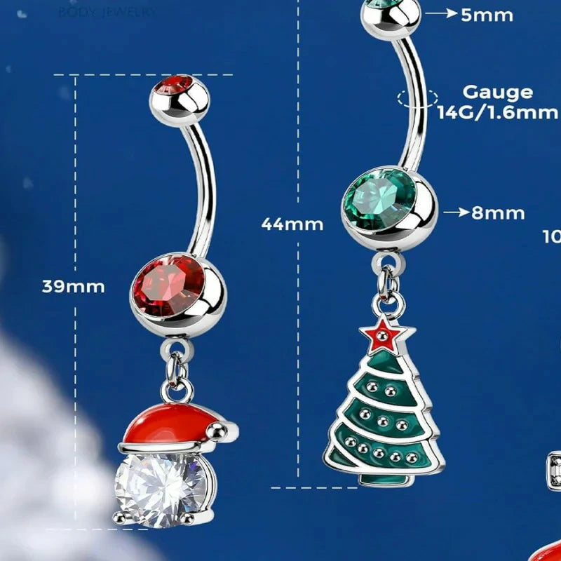 Deer Head Navel Piercing Jewelry Christmas Belly Button Ring 14G Surgical Steel