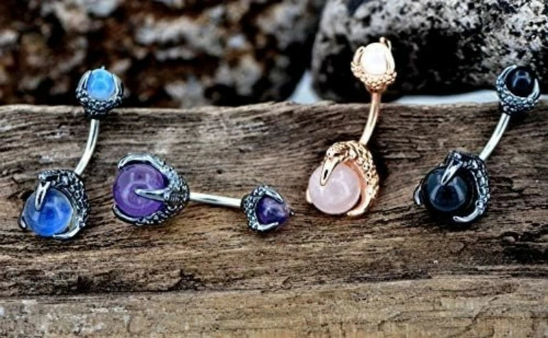 Claw 14G Surgical Steel Navel Dragon Claws Holding Natural Stone Navel Belly Ring