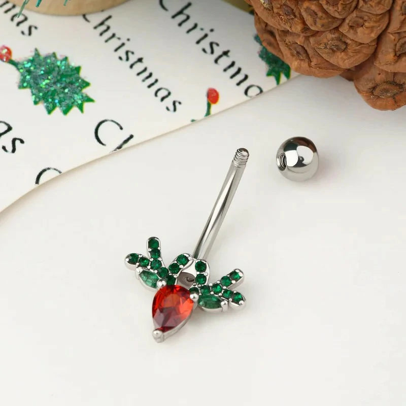 Deer Head Navel Piercing Jewelry Christmas Belly Button Ring 14G Surgical Steel