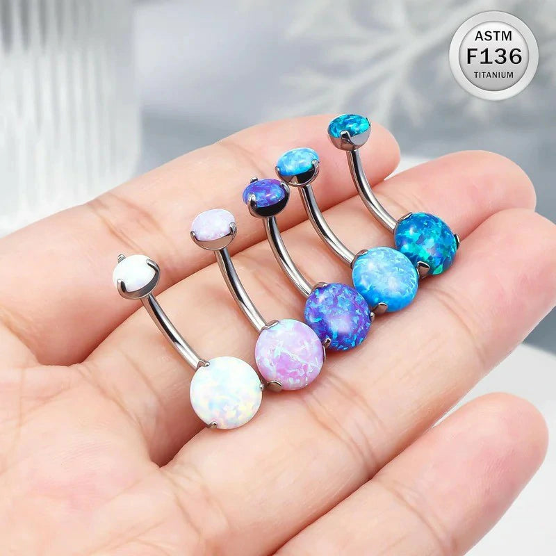 14G Opal Round Belly Navel Rings 10mm Bar Curved Piercing Taper Belly Button Rings