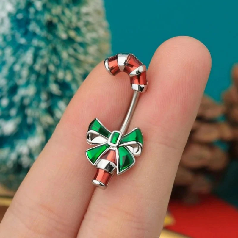 Christmas Crutch Belly Rings 14G Surgical Steel Navel Piercing Jewelry Navel Belly Button Ring Bend Rings