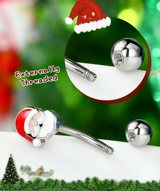 Christmas Rook 316L Surgical Steel Eyebrow Piercing Jewelry Santa Claus Rings 16G Curved Barbells Daith