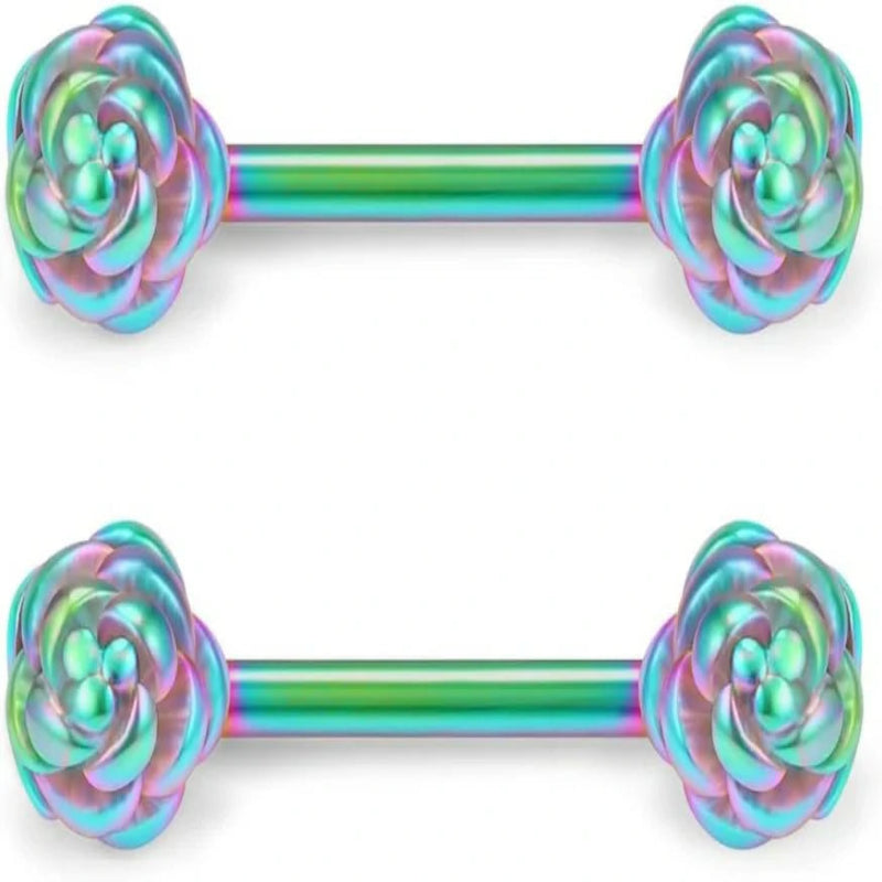 316L Stainless Steel Vintga Flower Rose Nipple Shield Barbell Ring Bar Body Piercing
