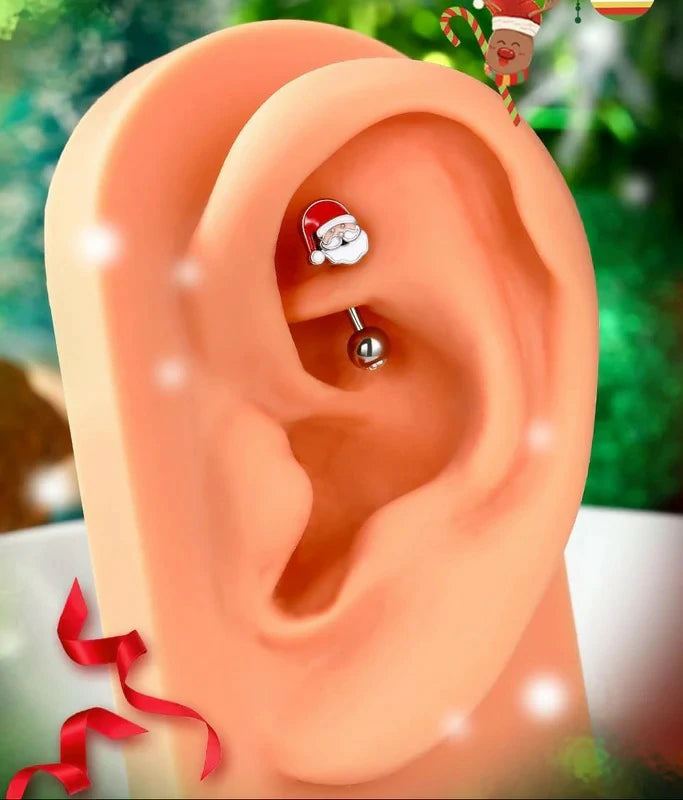 Christmas Rook 316L Surgical Steel Eyebrow Piercing Jewelry Santa Claus Rings 16G Curved Barbells Daith
