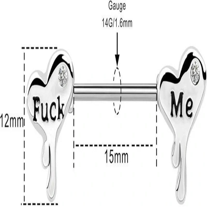 14G 316L Stainless Steel Melting Heart Shaped Nipple Piercing Jewelry Letter Heart Bar Barbell
