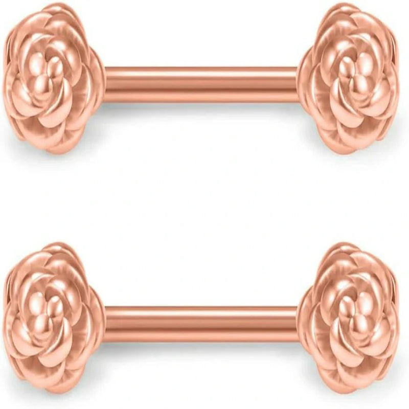 316L Stainless Steel Vintga Flower Rose Nipple Shield Barbell Ring Bar Body Piercing