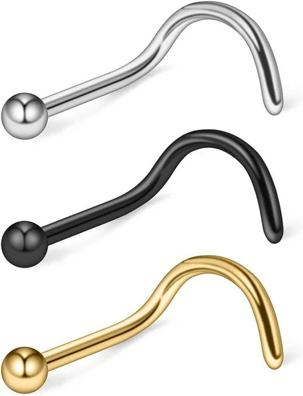 18G(1.0MM) 316L Surgical Steel Curved Nose Stud Ring Twister Screws with 2MM Ball