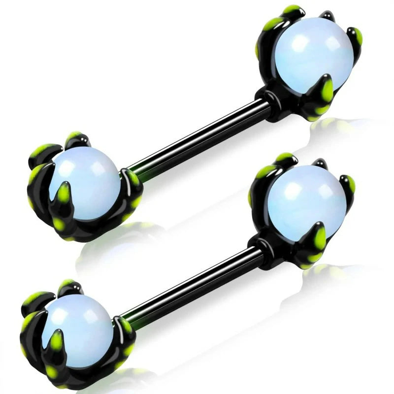 316L Surgical Steel 2PCS Pink Opals Surrounded by Dragon Claws Barbell