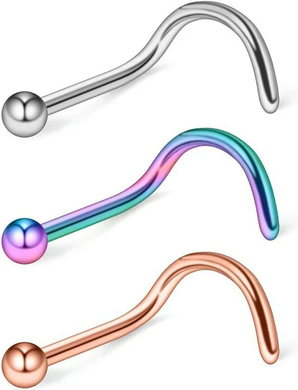 18G(1.0MM) 316L Surgical Steel Curved Nose Stud Ring Twister Screws with 2MM Ball