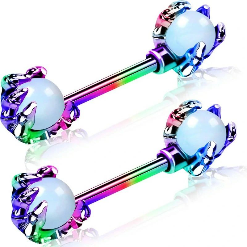 316L Surgical Steel 2PCS Pink Opals Surrounded by Dragon Claws Barbell