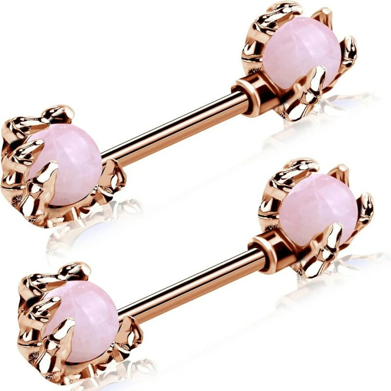 316L Surgical Steel 2PCS Pink Opals Surrounded by Dragon Claws Barbell