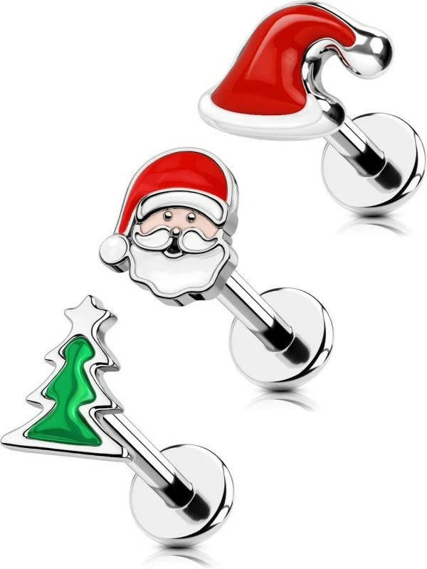 16G Surgical Steel Lip & Cartilage 3PCS Christmas Themed Lip Rings