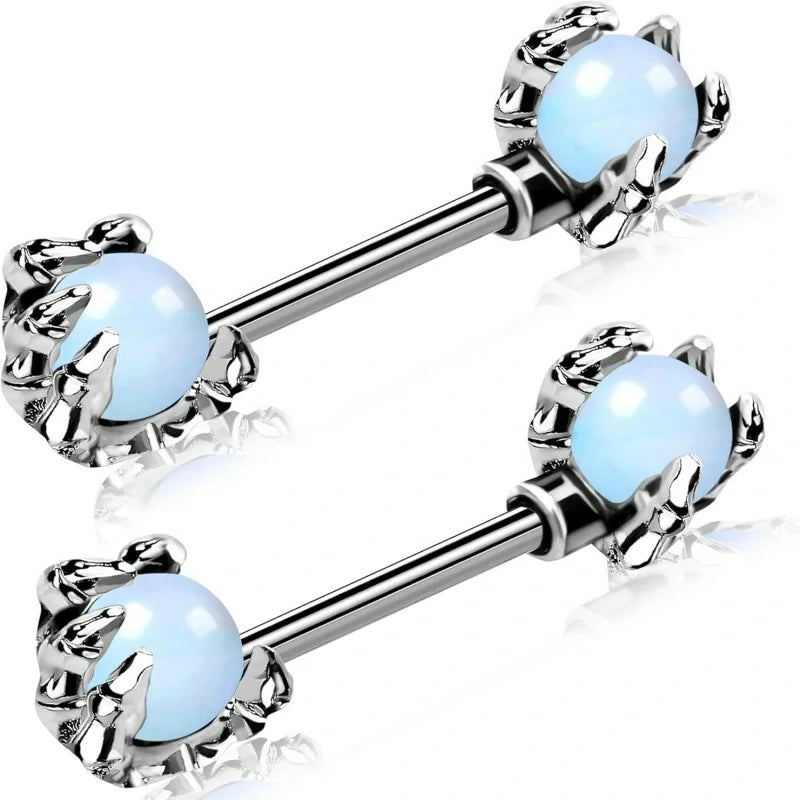 316L Surgical Steel 2PCS Pink Opals Surrounded by Dragon Claws Barbell
