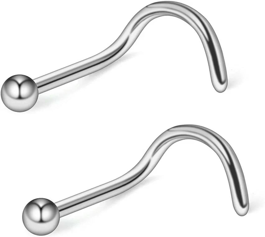 18G(1.0MM) 316L Surgical Steel Curved Nose Stud Ring Twister Screws with 2MM Ball