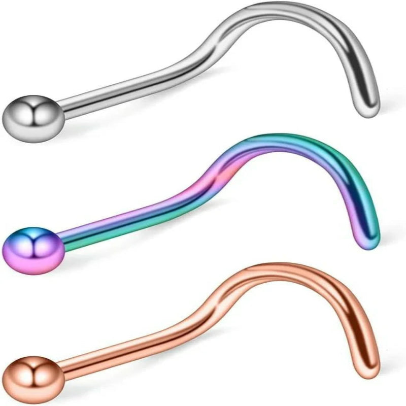 18G(1.0MM) 316L Surgical Steel Curved Nose Stud Ring Twister Screws with 2MM Ball