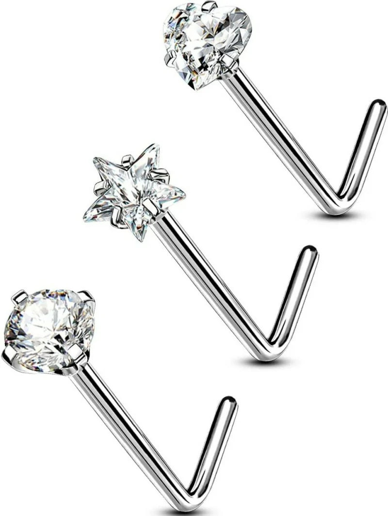 3PCS 20G Halloween Nose Studs– L-Shaped 7MM Surgical Steel Piercing Jewelry with Spider, Bat