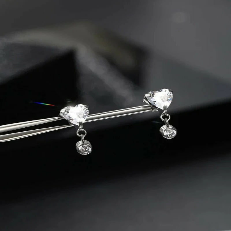 G23 Titanium Heart Nipple Rings Internally Threaded Nipple Piercing Jewelry