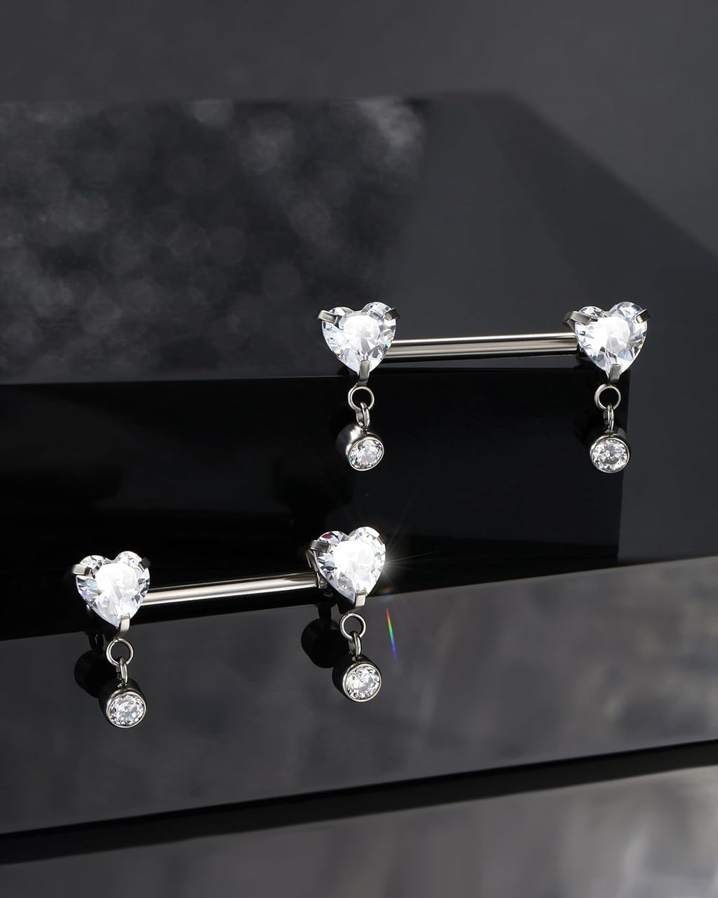 Jewseen G23 Titanium Nipple Rings Internally Threaded Nipple Piercing Jewelry Heart Cubic Zirconia Nipple Shiled for Women - QIAO CrystalQIAO CrystalQIAO Crystal