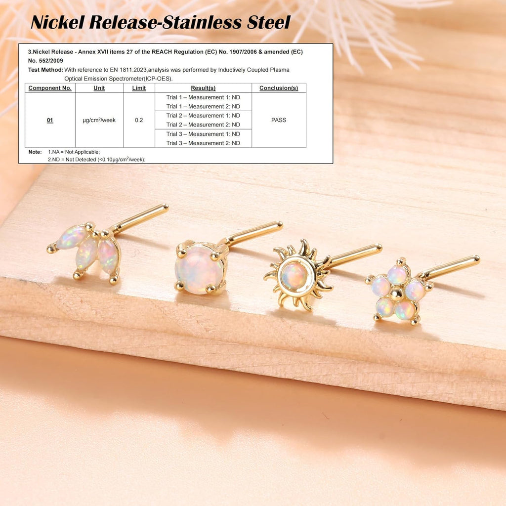 JOERICA Nose Rings Studs for Women Stainless Steel L Shaped Nose Studs Tiny Opal CZ Sunflower Turquoise Bee Planet Geometric Nose Piercing Jewelry - QIAO CrystalQIAO CrystalQIAO Crystal