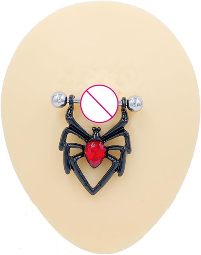 Kokoma Punk 14G Spider Nipple Rings for Women Red Crystal CZ Nipplerings Nipple Piercing Shield Barbell Body Piercing Jewelry for Halloween Costume Party Holiday Night - QIAO CrystalQIAO CrystalQIAO Crystal