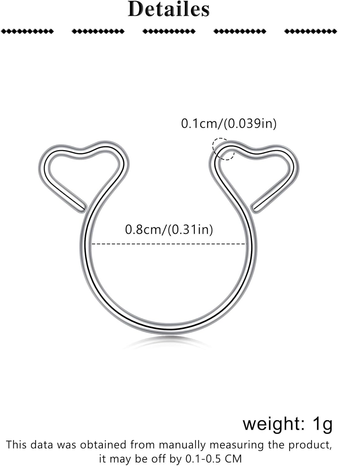Longita 1pair Non Piercing Nipple Jewelry Fake Nipple Rings Adjustable Cute Silver Heart Non - Piercing Faux Body Jewelry for Women Men Comfortable Valentine's Day - QIAO CrystalQIAO CrystalQIAO Crystal