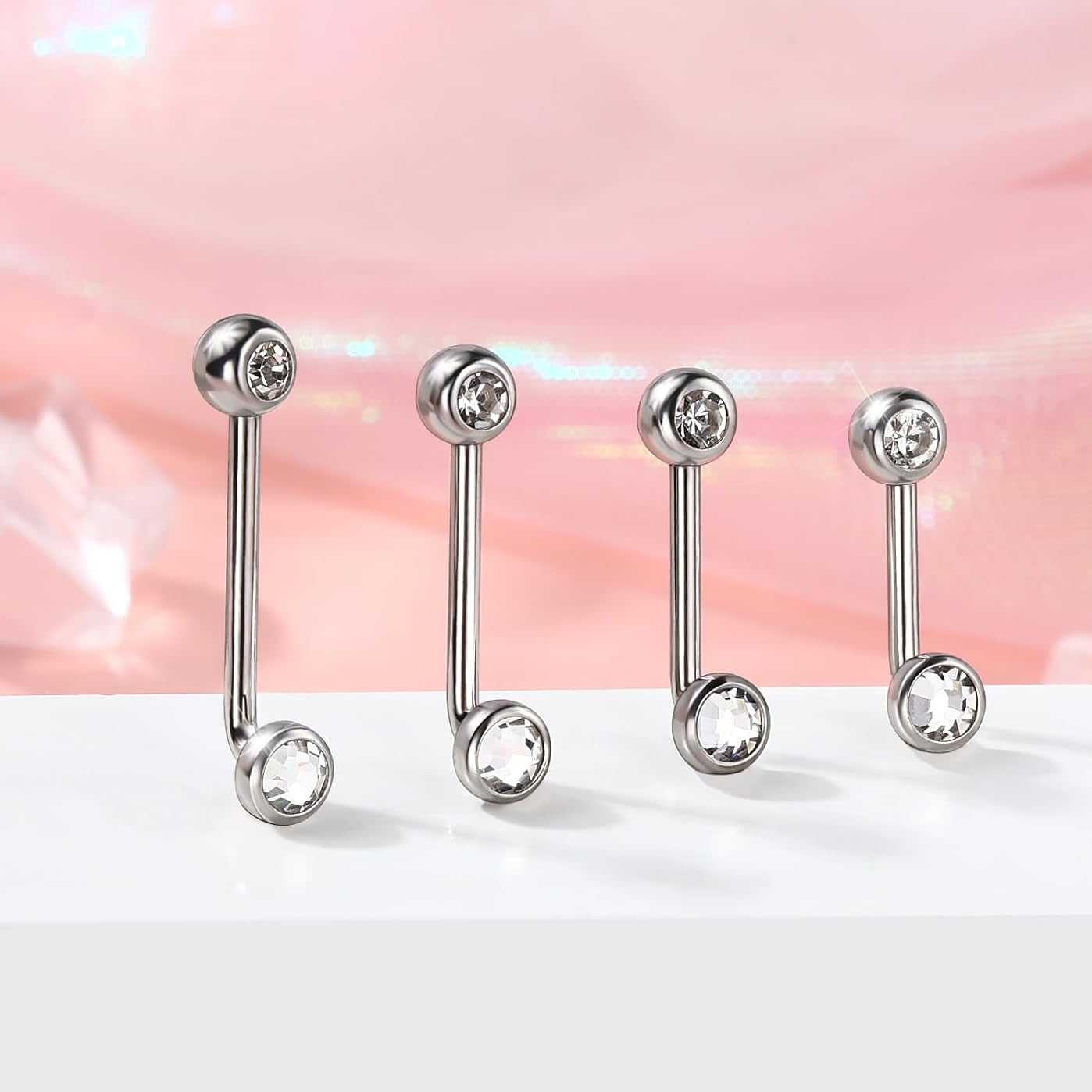 Melighting 14G Internally Threaded Belly Ring Stainless Steel 316L Belly Button Ring Transparent Round CZ Navel Piercing Jewellery for Women 10/12/14/16 mm - 我的商店我的商店我的商店