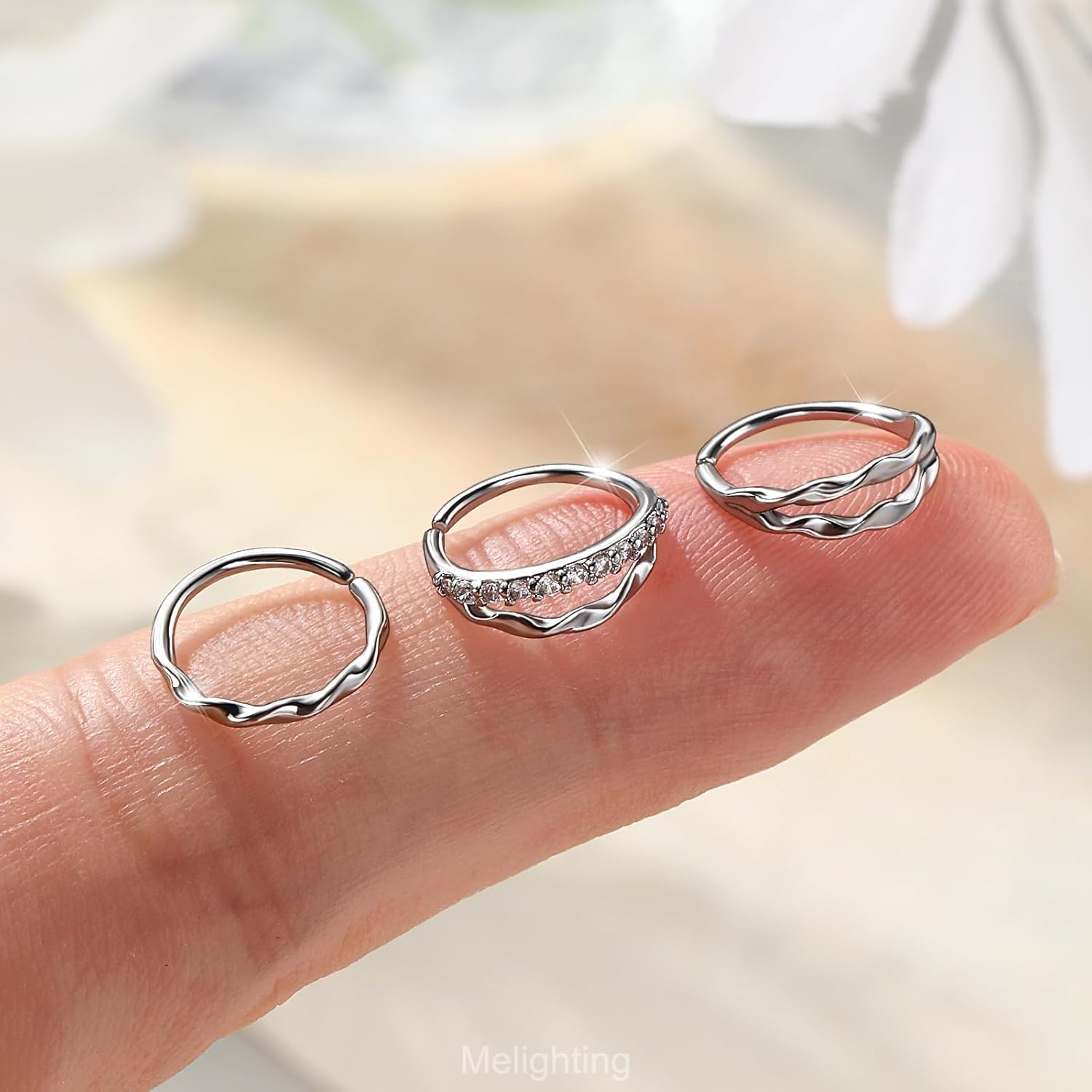 Melighting 20G 3PCS Twist Nose Rings Hoop, Stainless Steel 316L Double Nose Studs Set, 8 mm Seamless Open Earrings, Silver Helix Cartilage Conch Lobe Daith Piercing Jewelry for Women - QIAO CrystalQIAO CrystalQIAO Crystal