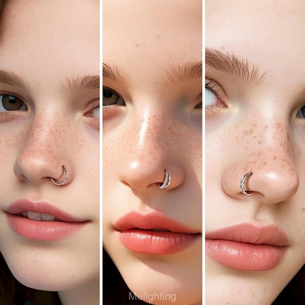 Melighting 20G 3PCS Twist Nose Rings Hoop, Stainless Steel 316L Double Nose Studs Set, 8 mm Seamless Open Earrings, Silver Helix Cartilage Conch Lobe Daith Piercing Jewelry for Women - QIAO CrystalQIAO CrystalQIAO Crystal