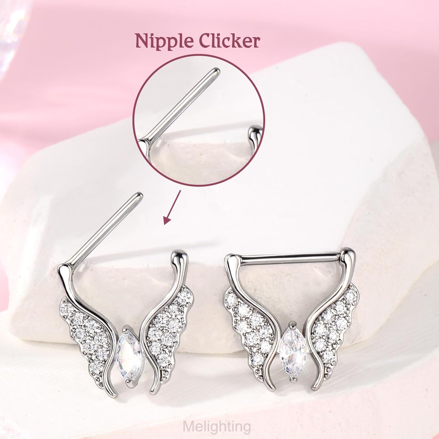 Melighting Butterfly Nipple Rings 14G Nipple Piercing 316L Stainless Steel Nipple Clicker Nipple Jewelry Clear CZ Nipple Piercing Jewelry For Women 14 mm - QIAO CrystalQIAO CrystalQIAO Crystal