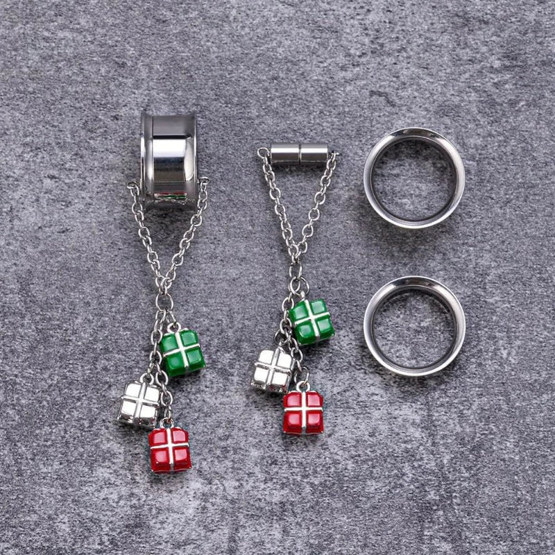 Merry Christmas Double Flared Dangle Ear Gauges Piercing Plugs and Tunnels - QIAO CrystalQIAO CrystalQIAO Crystal
