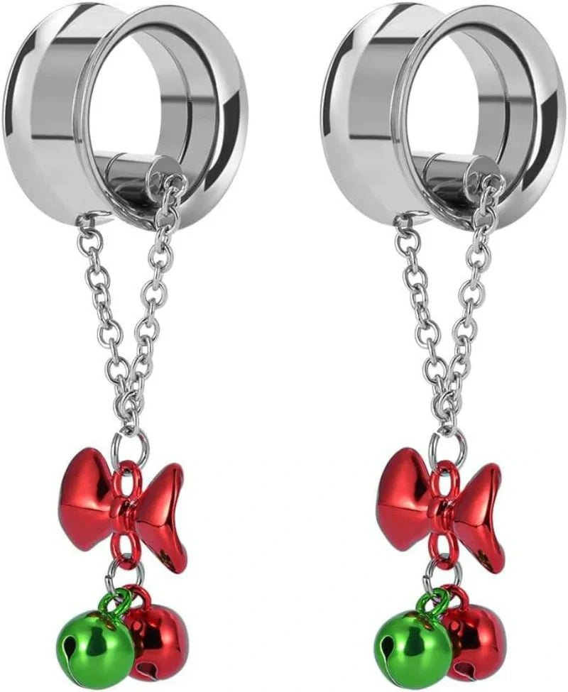 Merry Christmas Double Flared Dangle Ear Gauges Piercing Plugs and Tunnels - QIAO CrystalQIAO CrystalQIAO Crystal