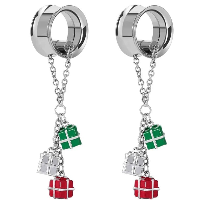 Merry Christmas Double Flared Dangle Ear Gauges Piercing Plugs and Tunnels - QIAO CrystalQIAO CrystalQIAO Crystal