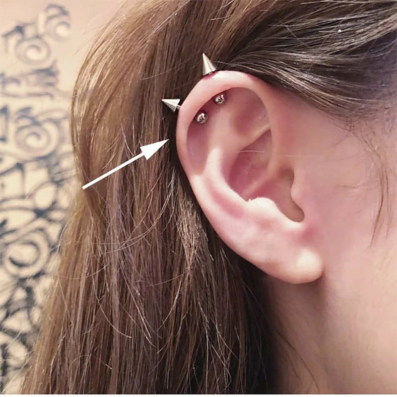 Minimalist Spike Ball Cartilage Stud Earrings 925 Sterling Silver Gold-Toned Small Cone Edgy Tragus