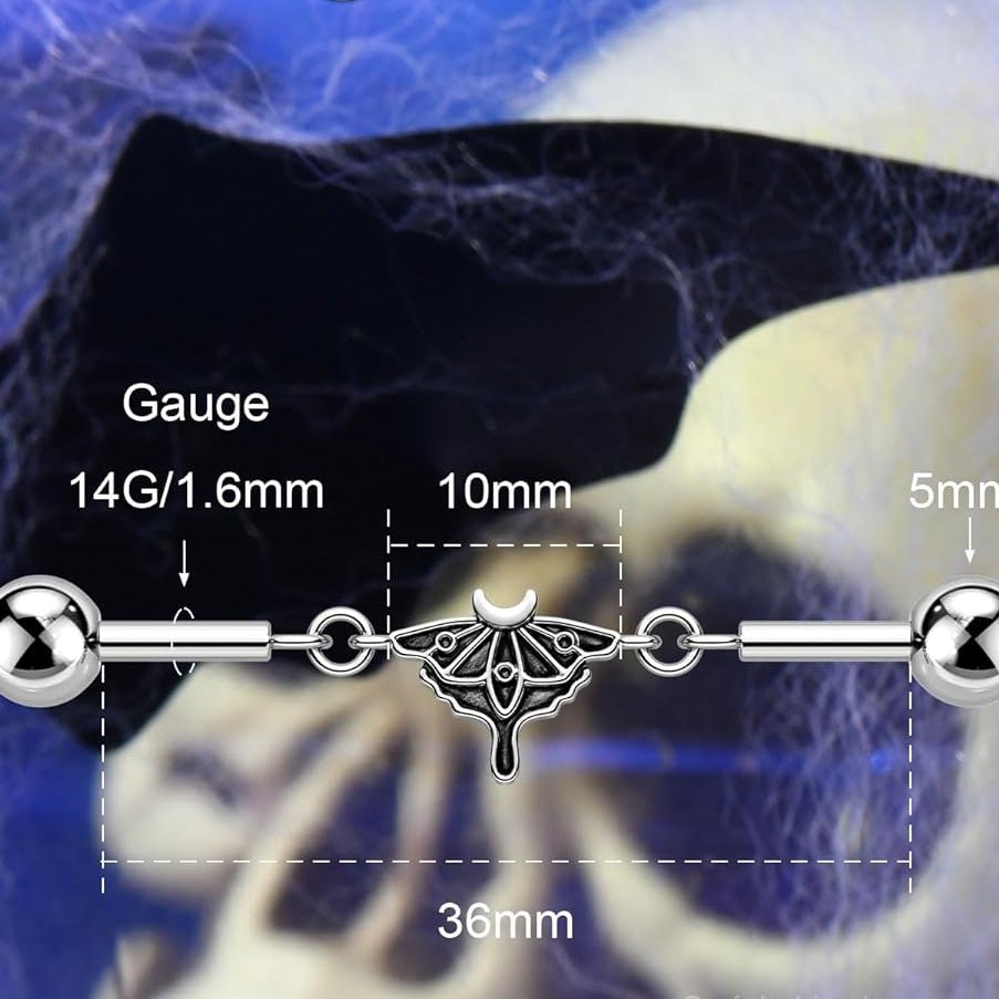 Moth Industrial Piercing jewelry 316L Surgical Steel 14G Industrial Earrings - QIAO CrystalQIAO CrystalQIAO Crystal