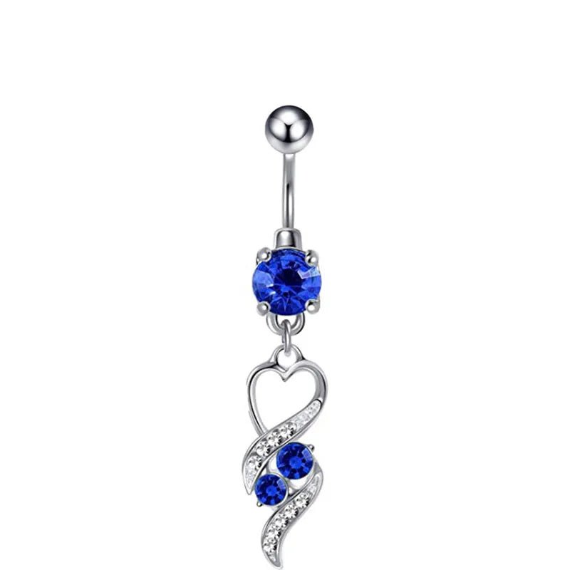 New 5 - piece set, simple moon water drop design 316L stainless steel umbilical ring set, blue planet zircon perforated nail buckle for children - QIAO CrystalQIAO CrystalQIAO Crystal