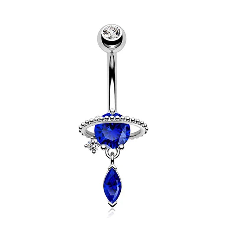 New 5 - piece set, simple moon water drop design 316L stainless steel umbilical ring set, blue planet zircon perforated nail buckle for children - QIAO CrystalQIAO CrystalQIAO Crystal