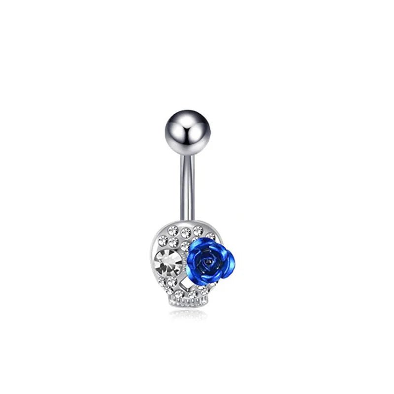 New 5 - piece set, simple moon water drop design 316L stainless steel umbilical ring set, blue planet zircon perforated nail buckle for children - QIAO CrystalQIAO CrystalQIAO Crystal