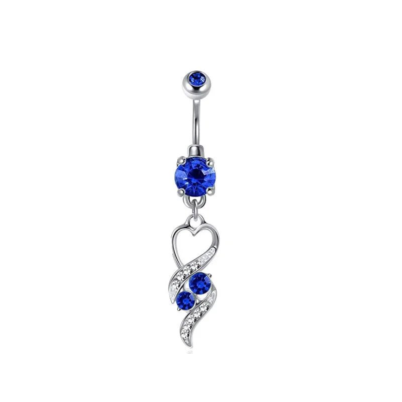 New 5 - piece set, simple moon water drop design 316L stainless steel umbilical ring set, blue planet zircon perforated nail buckle for children - QIAO CrystalQIAO CrystalQIAO Crystal