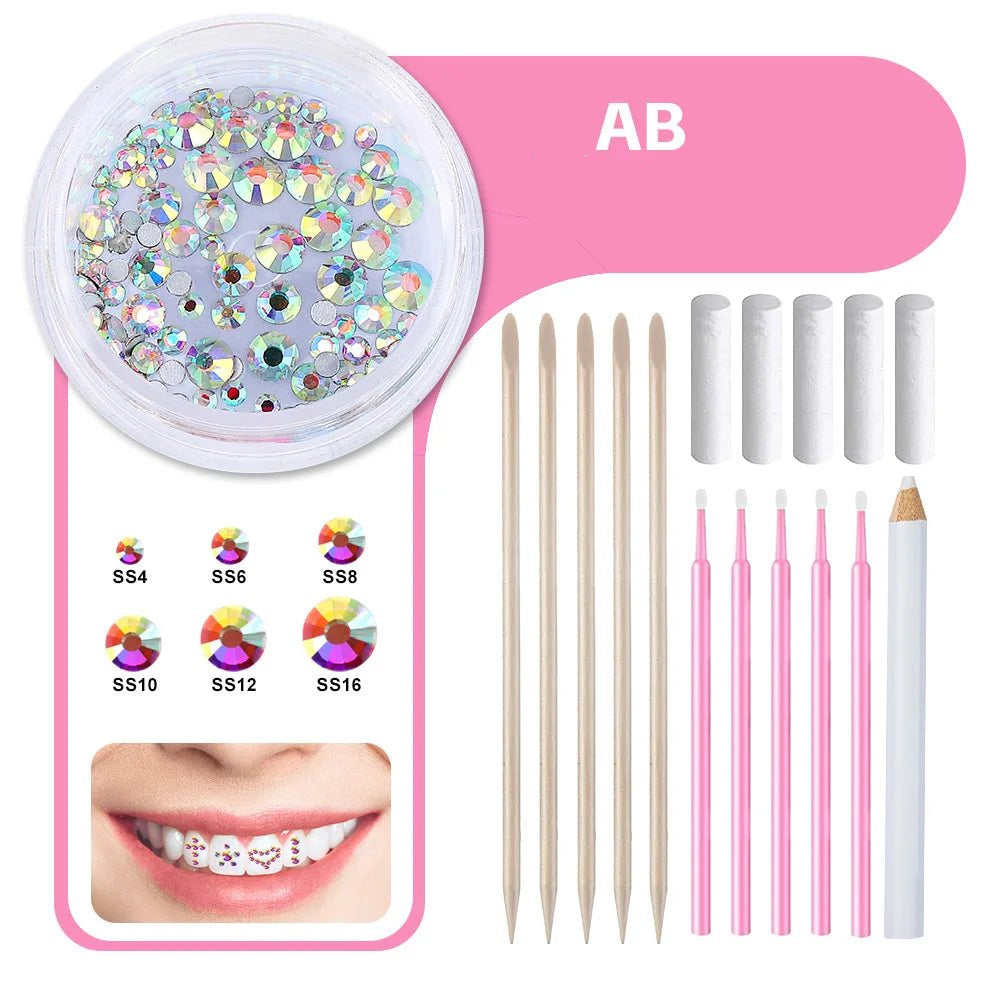 New round box tooth jewelry gemstone set professional glass crystal tooth gemstone set - QIAO CrystalQIAO CrystalQIAO Crystal