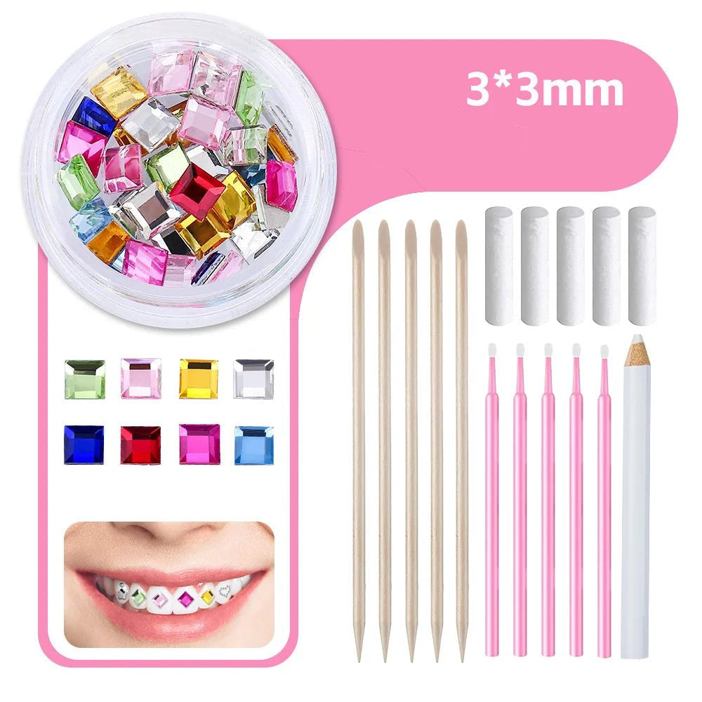 New round box tooth jewelry gemstone set professional glass crystal tooth gemstone set - QIAO CrystalQIAO CrystalQIAO Crystal